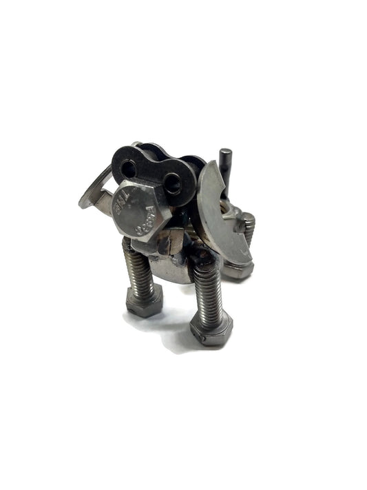 Scrap Metal Short Eared Dog Figurine, Steel Canine, Nuts and Bolts