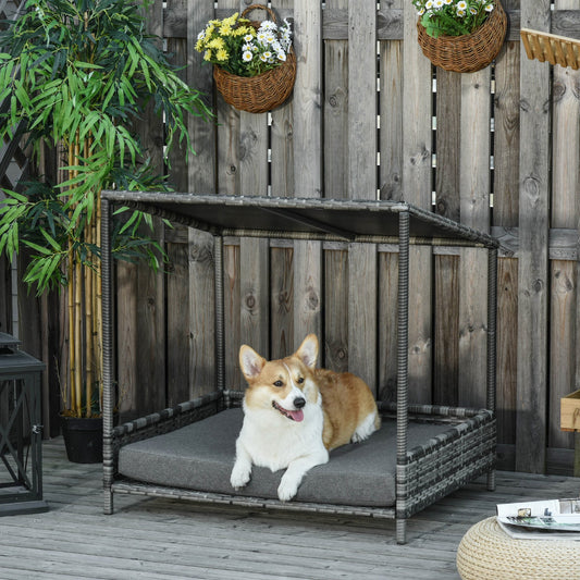 PawHut Wicker Dog House Raised Rattan Dog Cat Bed for Indoor Outdoor