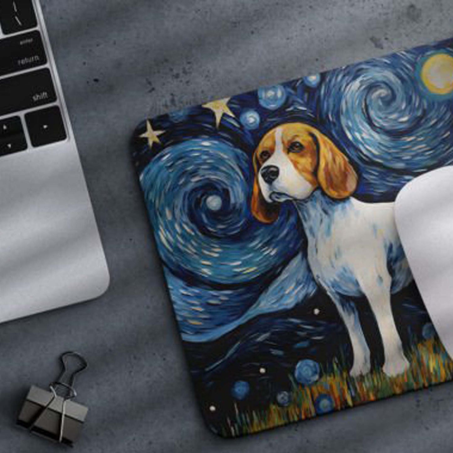 Starry Night Dog Beagle Non-Slip Computer Mousepad