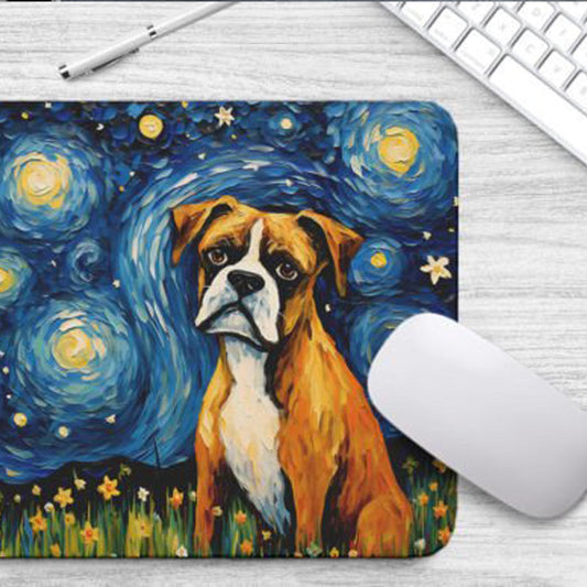 Starry Night Dog Boxer Non-Slip Computer Mousepad