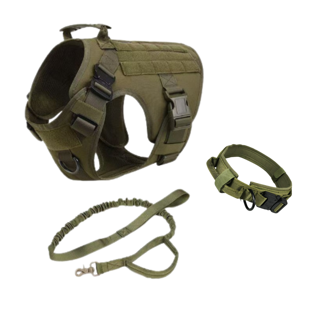 Military Dog Tactical Harness, Collar, and Leash Gear (Complete Set)