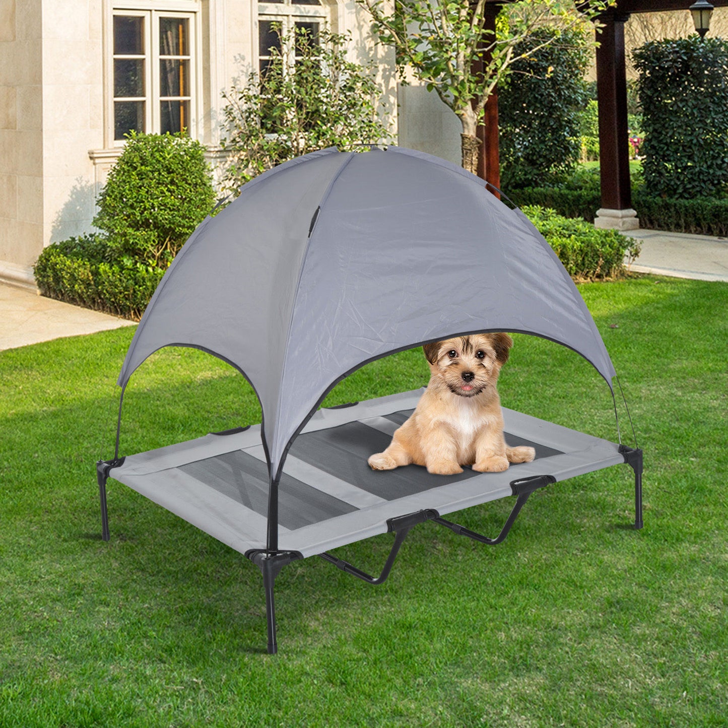 Pawhut XL Outdoor/Indoor Raised Pet Bed Folding Dog Cat Cot Canopy w/